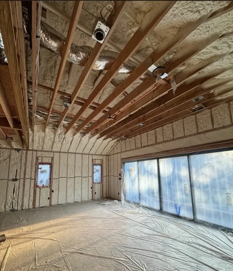 Interior walls and ceiling insulated with spray foam during new construction in Lopatcong
